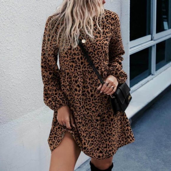 Dresses & Skirts - All Over Leopard Print Bishop Sleeve Dress